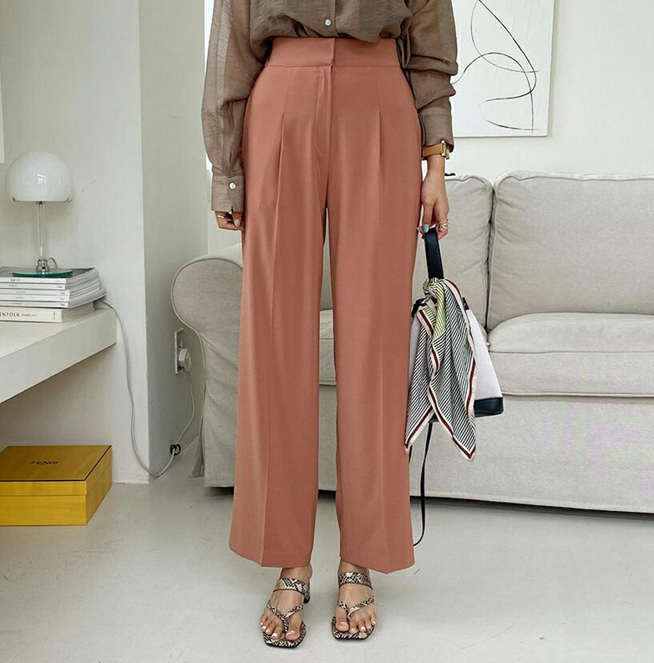 タックスラックスパンツ・全3色・b00189 レディース 【pt】パンツ ズボン ロングパンツ スラックス タック 単色 無地 シンプル ベーシック 大人 オフィスカジュアル 春 夏 韓国 ファッション ハイホリHIHOLLI