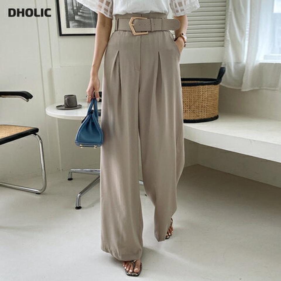 【タイム特価】ベルト付タックワイドパンツ・全4色・t00190 レディース 【pt】パンツ ズボン ロングパンツ ワイド タック ベルト 単色 無地 シンプル 大人 オフィスカジュアル 春 夏 秋 韓国 ファッション ハイホリHIHOLLI【TS】