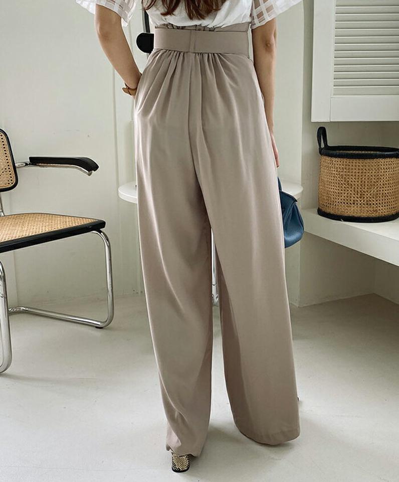 【タイム特価】ベルト付タックワイドパンツ・全4色・t00190 レディース 【pt】パンツ ズボン ロングパンツ ワイド タック ベルト 単色 無地 シンプル 大人 オフィスカジュアル 春 夏 秋 韓国 ファッション ハイホリHIHOLLI【TS】