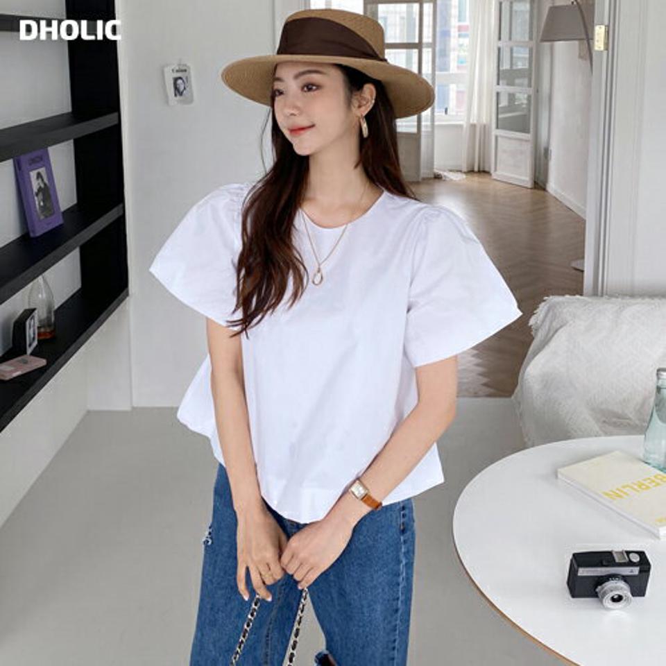 ラウンドバルーンブラウス・全3色・b57863 レディース 【bl】韓国ファッション トップス ブラウス 半袖 ラウンドネック バルーン ルーズ ゆったり 体型カバー オーバーフィット フェミニン 夏 春