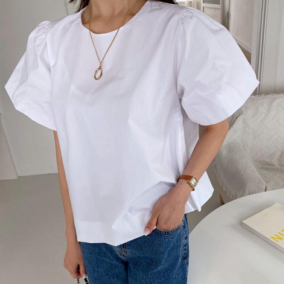 ラウンドバルーンブラウス・全3色・b57863 レディース 【bl】韓国ファッション トップス ブラウス 半袖 ラウンドネック バルーン ルーズ ゆったり 体型カバー オーバーフィット フェミニン 夏 春