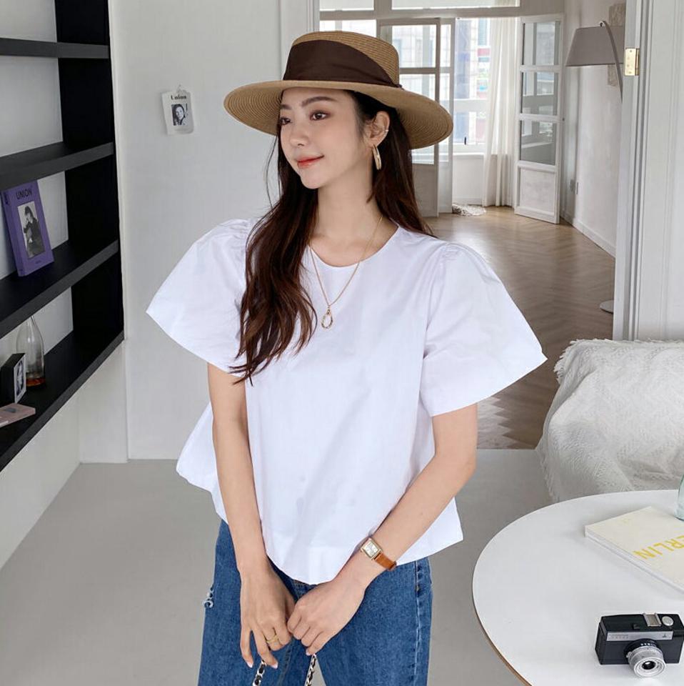 ラウンドバルーンブラウス・全3色・b57863 レディース 【bl】韓国ファッション トップス ブラウス 半袖 ラウンドネック バルーン ルーズ ゆったり 体型カバー オーバーフィット フェミニン 夏 春