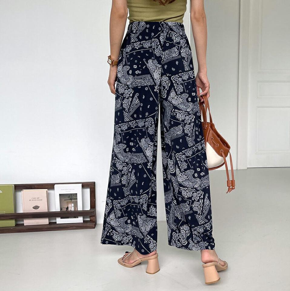 2TYPEパターンパンツ・全4色・t57885 レディース 【pt】韓国 ファッション ボトムス ロング ロングパンツ パターン ペイズリー ドット ゴム ワイド ストレート 大人 美脚 体型カーバー 細身 足長 着痩せ カジュアル ルーズ ゆったり 夏 春