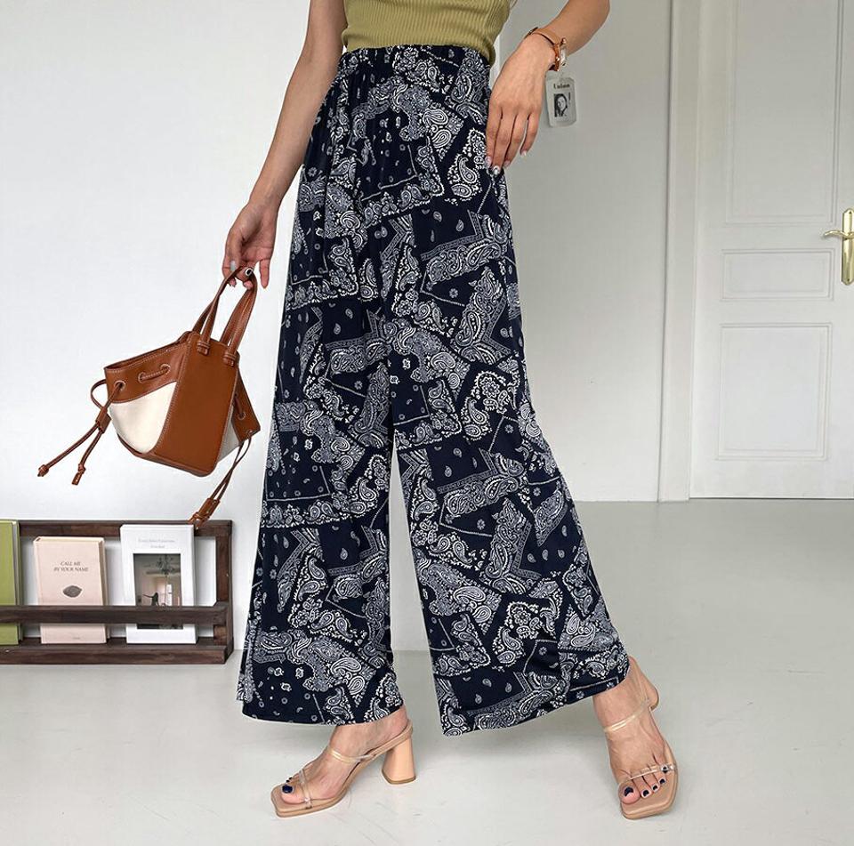 2TYPEパターンパンツ・全4色・t57885 レディース 【pt】韓国 ファッション ボトムス ロング ロングパンツ パターン ペイズリー ドット ゴム ワイド ストレート 大人 美脚 体型カーバー 細身 足長 着痩せ カジュアル ルーズ ゆったり 夏 春