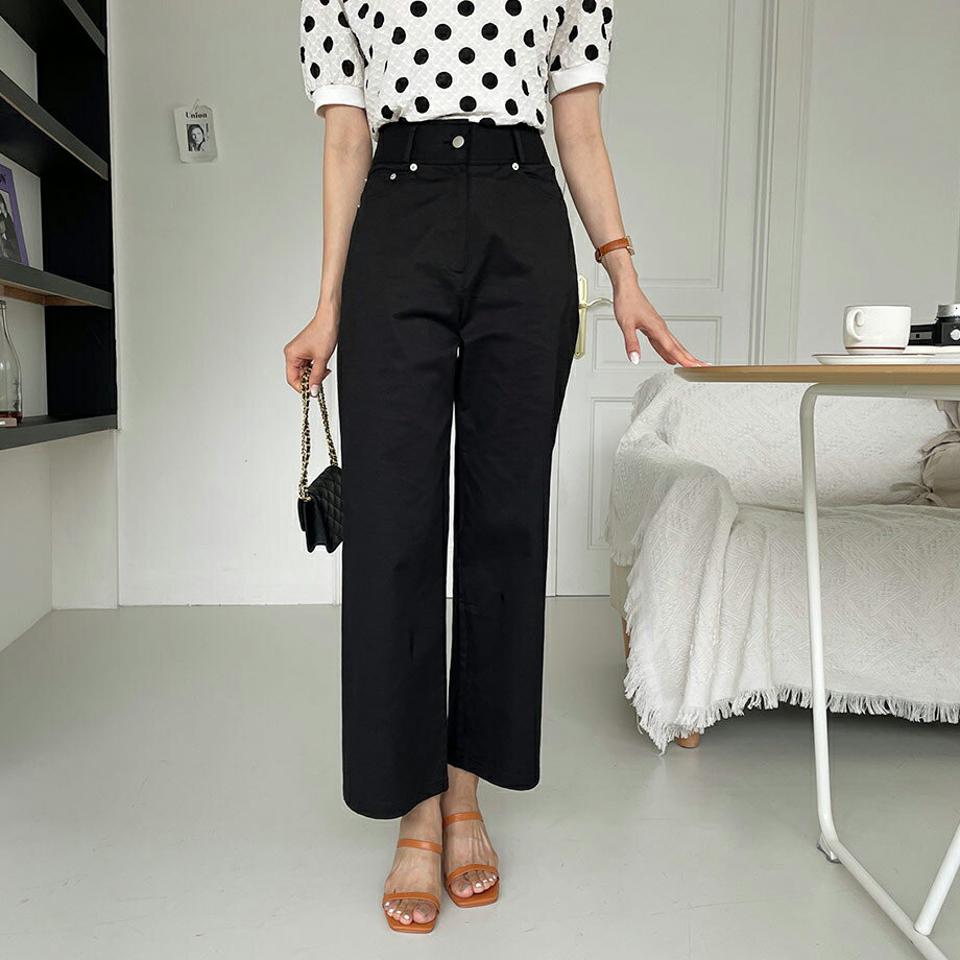 ハイウエストストレートパンツ・全3色・b57879 レディース 【pt】韓国ファッション ボトムス ロング ロングパンツ ハイウエスト ストレート ポケット 大人 美脚 細身 足長 着痩せ カジュアル 夏 春