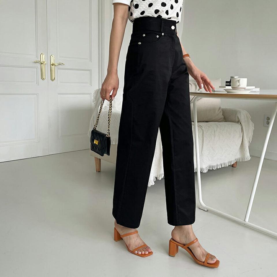 ハイウエストストレートパンツ・全3色・b57879 レディース 【pt】韓国ファッション ボトムス ロング ロングパンツ ハイウエスト ストレート ポケット 大人 美脚 細身 足長 着痩せ カジュアル 夏 春