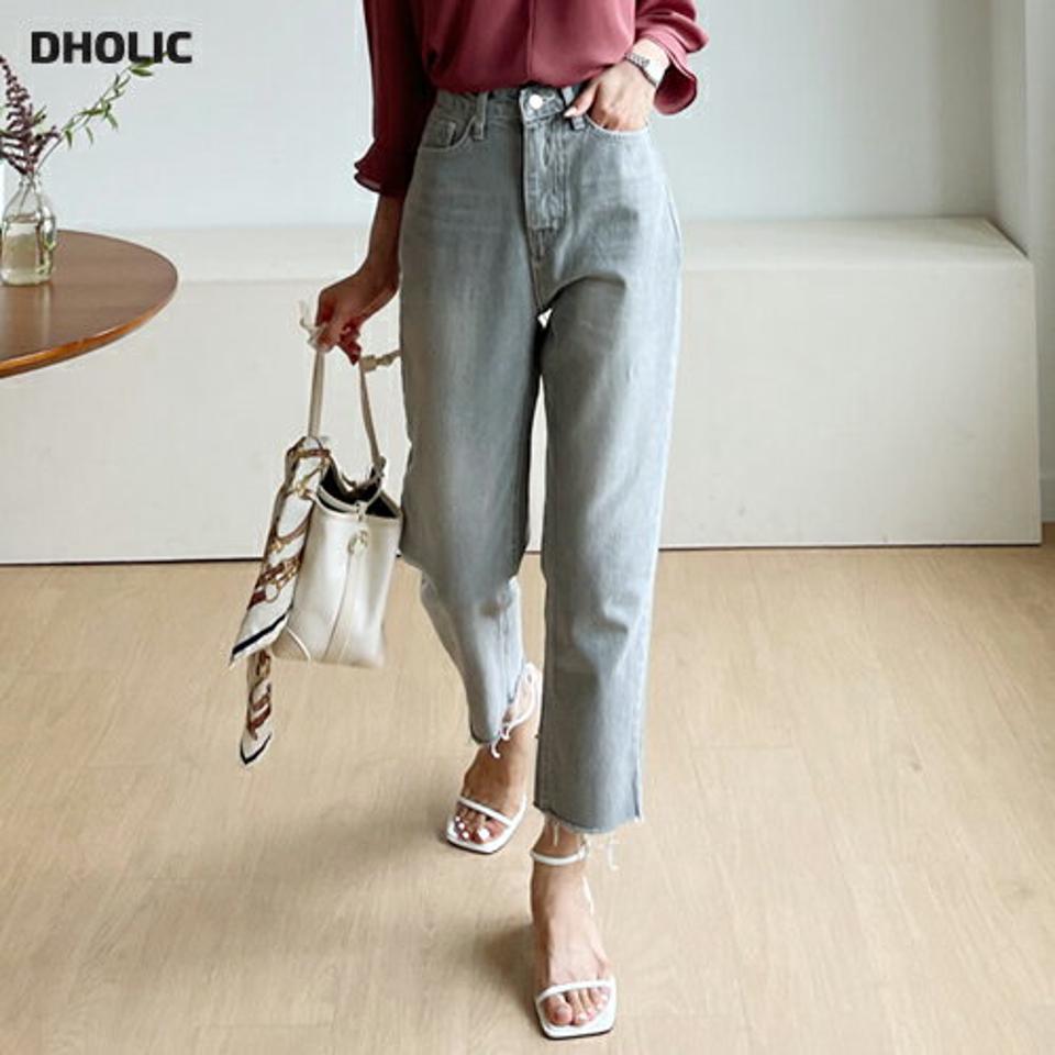 カットオフデニムパンツ・全2色・t57880 レディース 【pt】韓国 ファッション ボトムス ロング ロングパンツ 着痩せ カット オールシーズン デニムパンツ カットオフ ビンテージ ストレート 大人 美脚 体型カーバー 細身 足長 夏 春