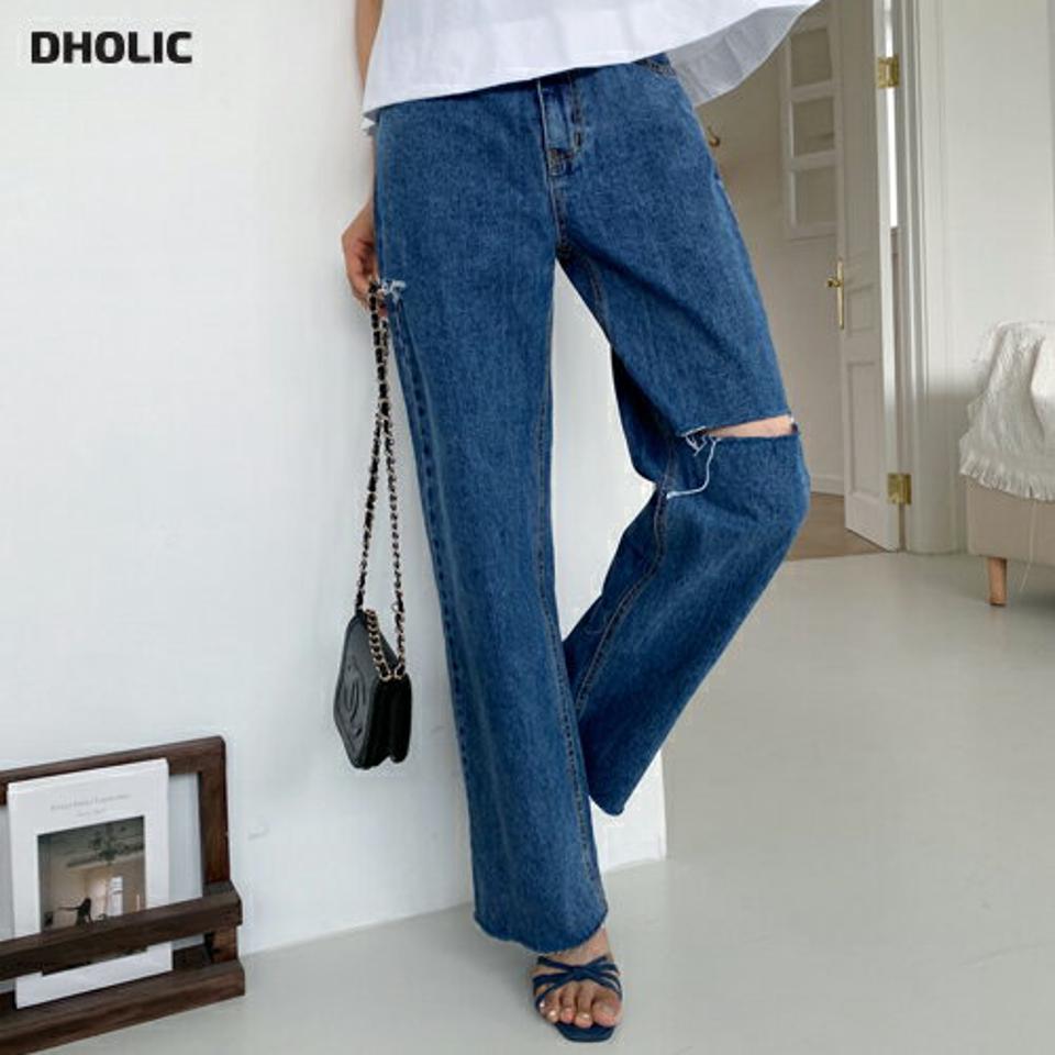 ダメージデニムパンツ・全1色・t57890 レディース 【pt】韓国ファッション ボトムス ロング ロングパンツ 着痩せ ダメージ デニムパンツ カットオフ ビンテージ ストレート 大人 美脚 体型カーバー 細身 足長 ルーズ ゆったり 夏 春