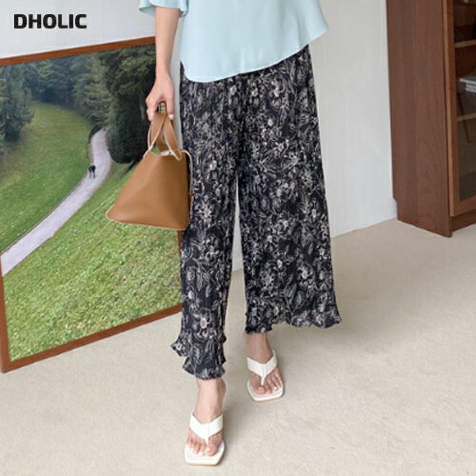 花柄プリーツシフォンパンツ・全2色・t69693 レディース 【pt】パンツ ズボン ロングパンツ プリーツ シフォン 花柄 フラワー 上品 大人 モダン シック 楽ちん ウエストゴム 春 夏 韓国 ファッション ハイホリHIHOLLI