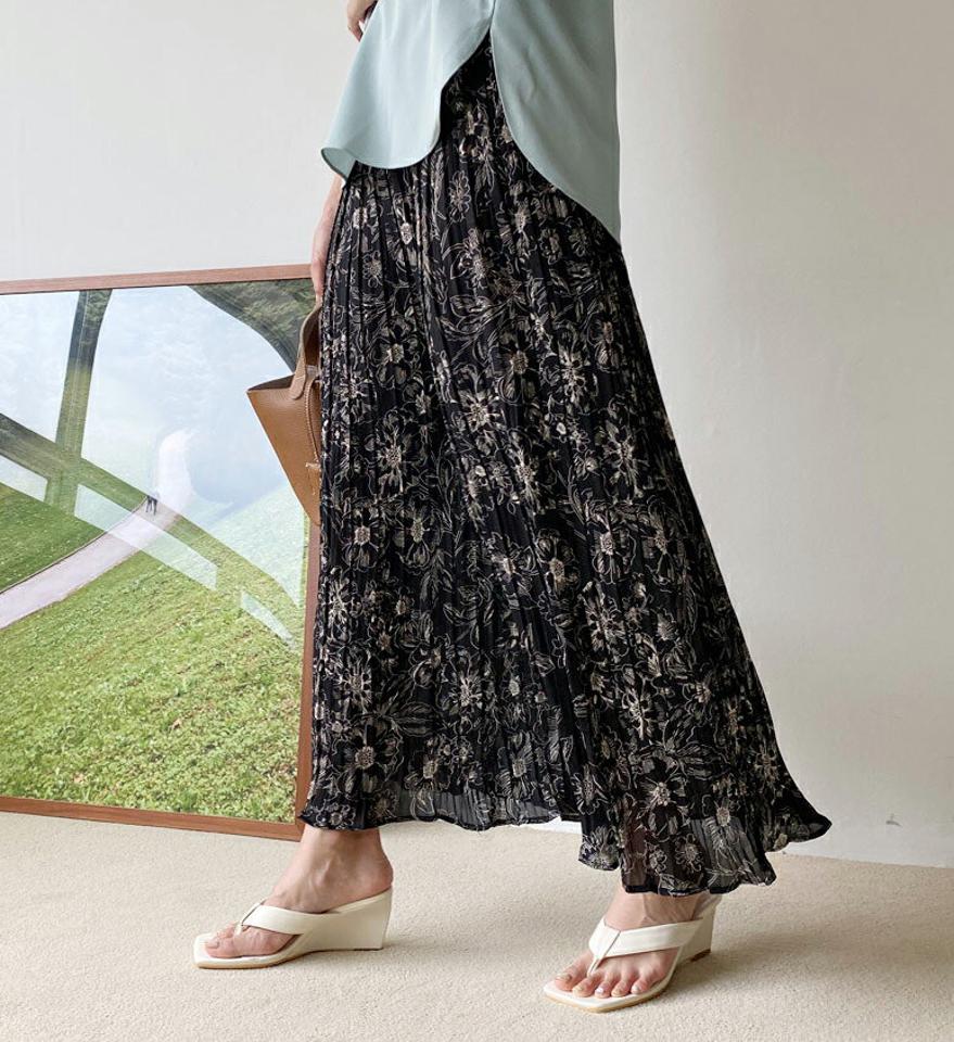 花柄プリーツシフォンパンツ・全2色・t69693 レディース 【pt】パンツ ズボン ロングパンツ プリーツ シフォン 花柄 フラワー 上品 大人 モダン シック 楽ちん ウエストゴム 春 夏 韓国 ファッション ハイホリHIHOLLI