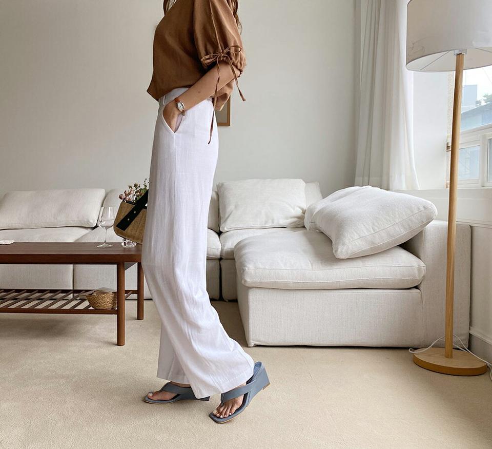 リネン混バックゴムパンツ・全4色・t69694 レディース 【pt】パンツ ズボン ロングパンツ リネン 単色 無地 シンプル ベーシック カジュアル ラフ ベルトループ 春 夏 韓国 ファッション ハイホリHIHOLLI