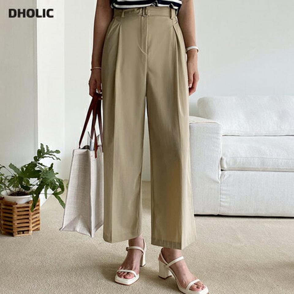 ベルト付スラックス・全2色・t69550 レディース 【pt】スラックス パンツ ズボン ロングパンツ ベルト 単色 無地 シンプル ベーシック 大人 ベルトループ カジュアル ワイド 春 夏 秋 韓国 ファッション ハイホリHIHOLLI