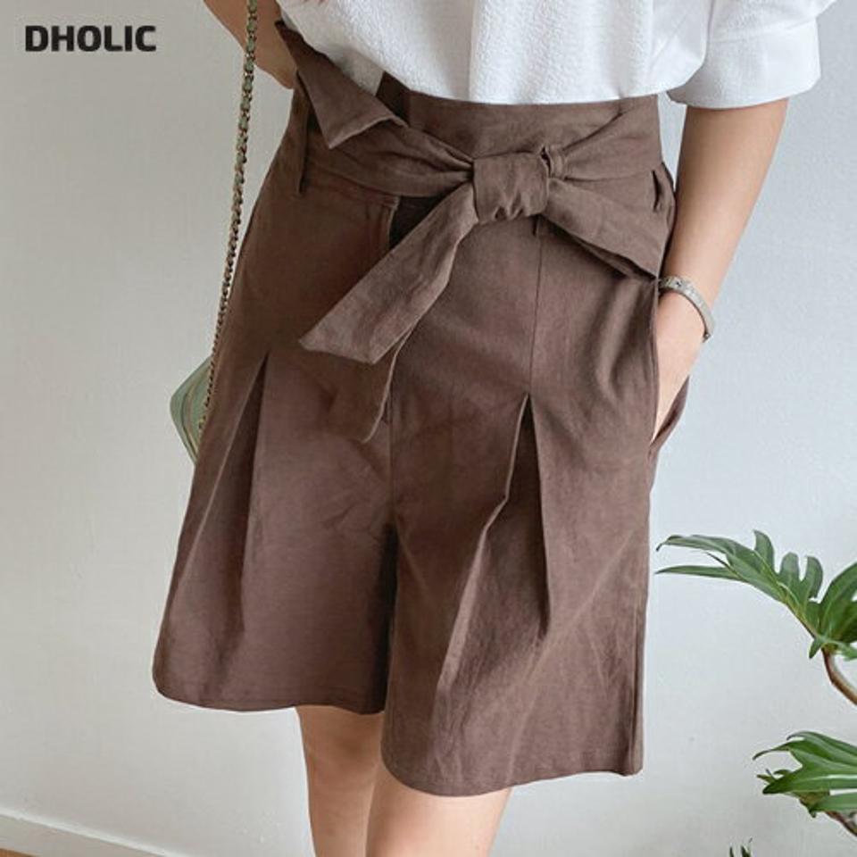 ストラップ付ハーフパンツ・全3色・b69549 レディース 【pt】パンツ ズボン ハーフパンツ 半ズボン ストラップ 大人 単色 無地 シンプル ベーシック カジュアル りぼん リネン ナチュラル 春 夏 韓国 ファッション ハイホリHIHOLLI