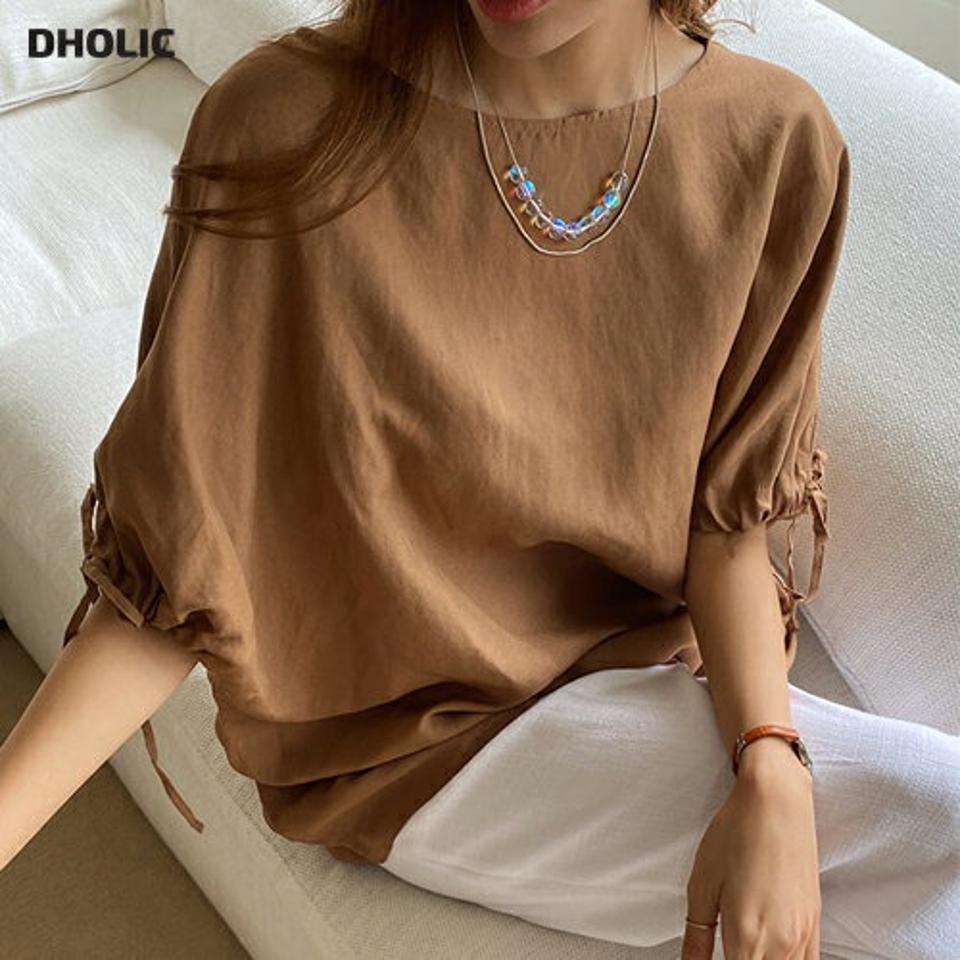 リネン混ドロストスリーブブラウス・全3色・t69542 レディース 【bl】トップス ブラウス 半袖 ハーフスリーブ ドロスト リネン 単色 無地 シンプル ナチュラル ベーシック 大人 カジュアル 楽ちん 春 夏 韓国 ファッション ハイホリHIHOLLI