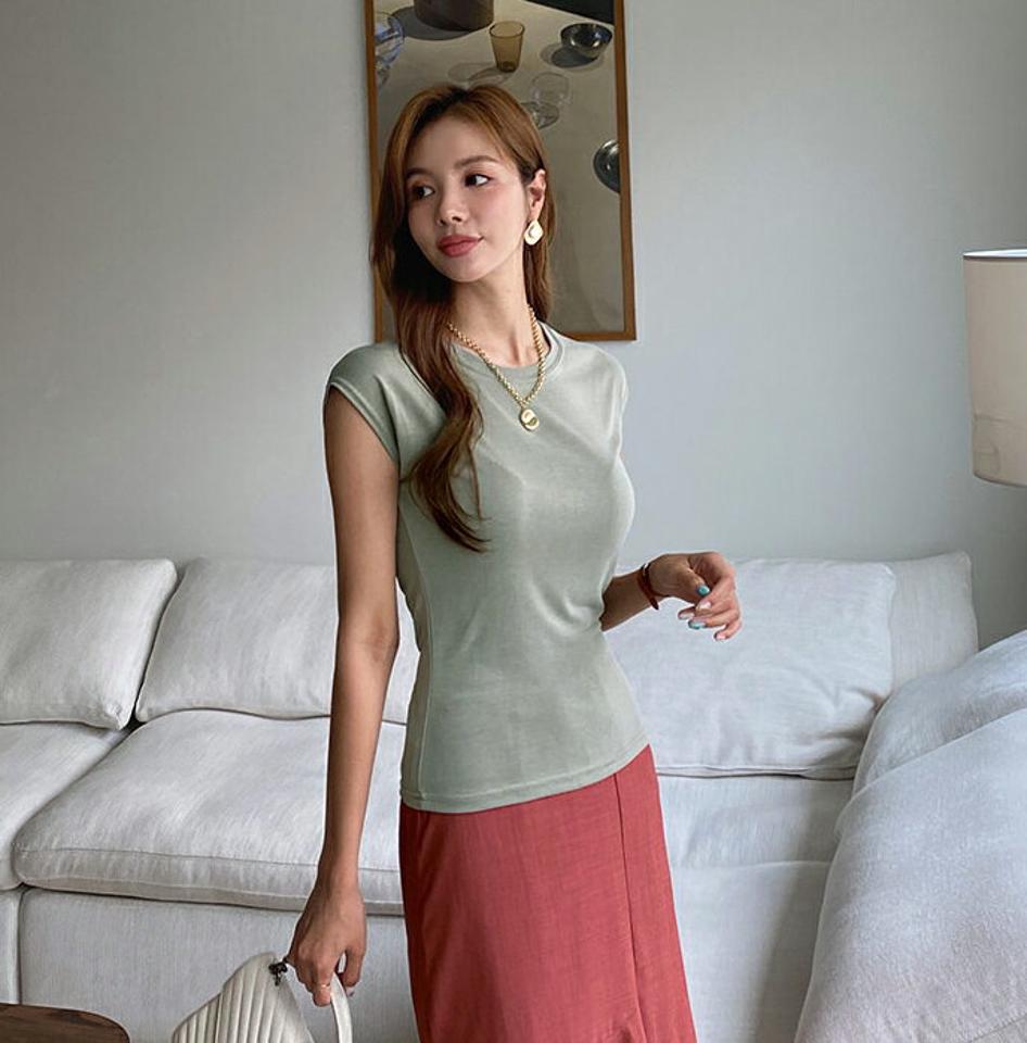 ラウンドフレンチスリーブTシャツ・全4色・t69494 レディース 【tops】トップス Tシャツ フレンチスリーブ ショートスリーブ ラウンドネック 単色 無地 シンプル ベーシック 大人 カジュアル モダール 華奢 着痩せ 春 夏 韓国 ファッション ハイホリHIHOLLI