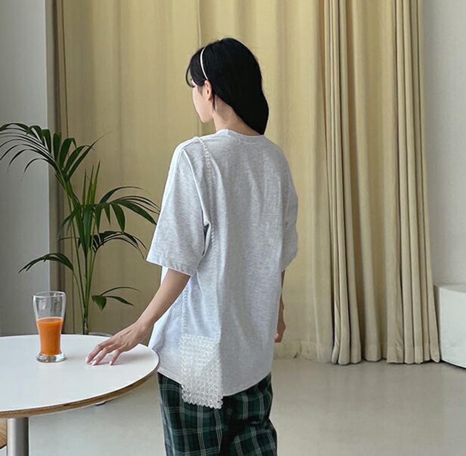 ラウンド半袖プリントTシャツ・全3色・n00467 レディース 【tops】韓国 ファッション トップス Tシャツ 半袖 デイリー プリント ラウンドネック スリット 体型カバー ベーシック かわいい シンプル スリム ルーズ ゆったり 春 夏 NIJU