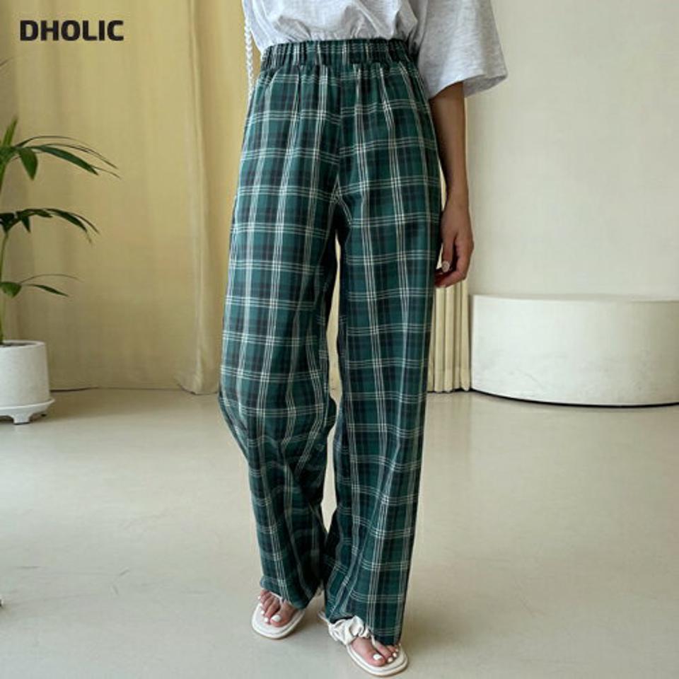 チェックパターンパンツ・全2色・t00452 レディース 【pt】韓国 ファッション ボトムス パンツ ロング ロングパンツ ベーシック チェック パターン コットン ゴム ワイド 美脚 ルーズ 足長 細身 着痩せ 体型カーバー 春 夏 NIJU