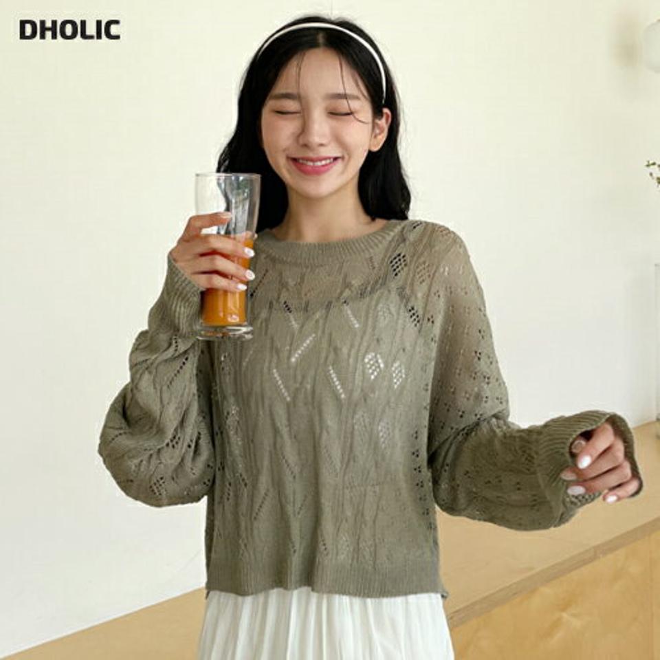クロップドパンチングニット・全5色・t00468 レディース 【tops】韓国 ファッション トップス ニット 長袖 カジュアル クロップド丈 パターン パンチング ラウンドネック 細身 体型カーバー ガーリー デイリー 春 夏 NIJU
