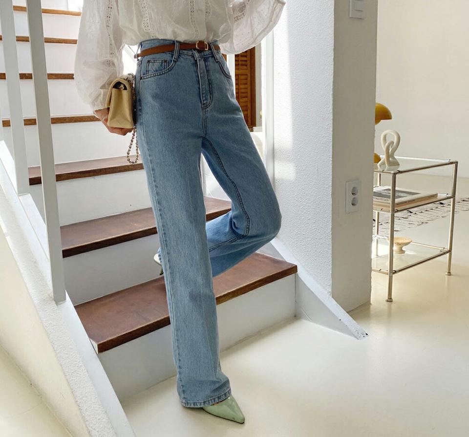 フレアデニムパンツ・全1色・t64471 レディース 【pt】韓国ファッション ボトムス ロング ロングパンツ ハイウエスト フレア デニムパンツ スリム ストレート 体型カバー 細身 足長 着痩せ 夏 春