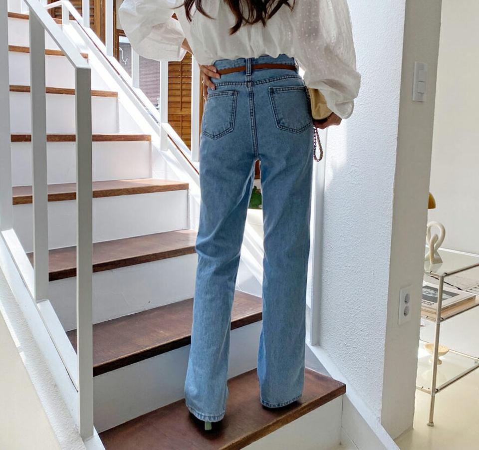 フレアデニムパンツ・全1色・t64471 レディース 【pt】韓国ファッション ボトムス ロング ロングパンツ ハイウエスト フレア デニムパンツ スリム ストレート 体型カバー 細身 足長 着痩せ 夏 春