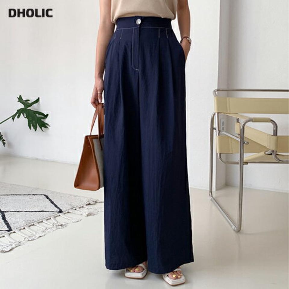 ステッチワイドパンツ・全4色・t65458 レディース 【pt】韓国 ファッション ボトムス ロング ロングパンツ ハイウエスト 配色 ステッチ ツータック ルーズ ゆったり ストレート 体型カーバー 細身 足長 着痩せ 夏 春