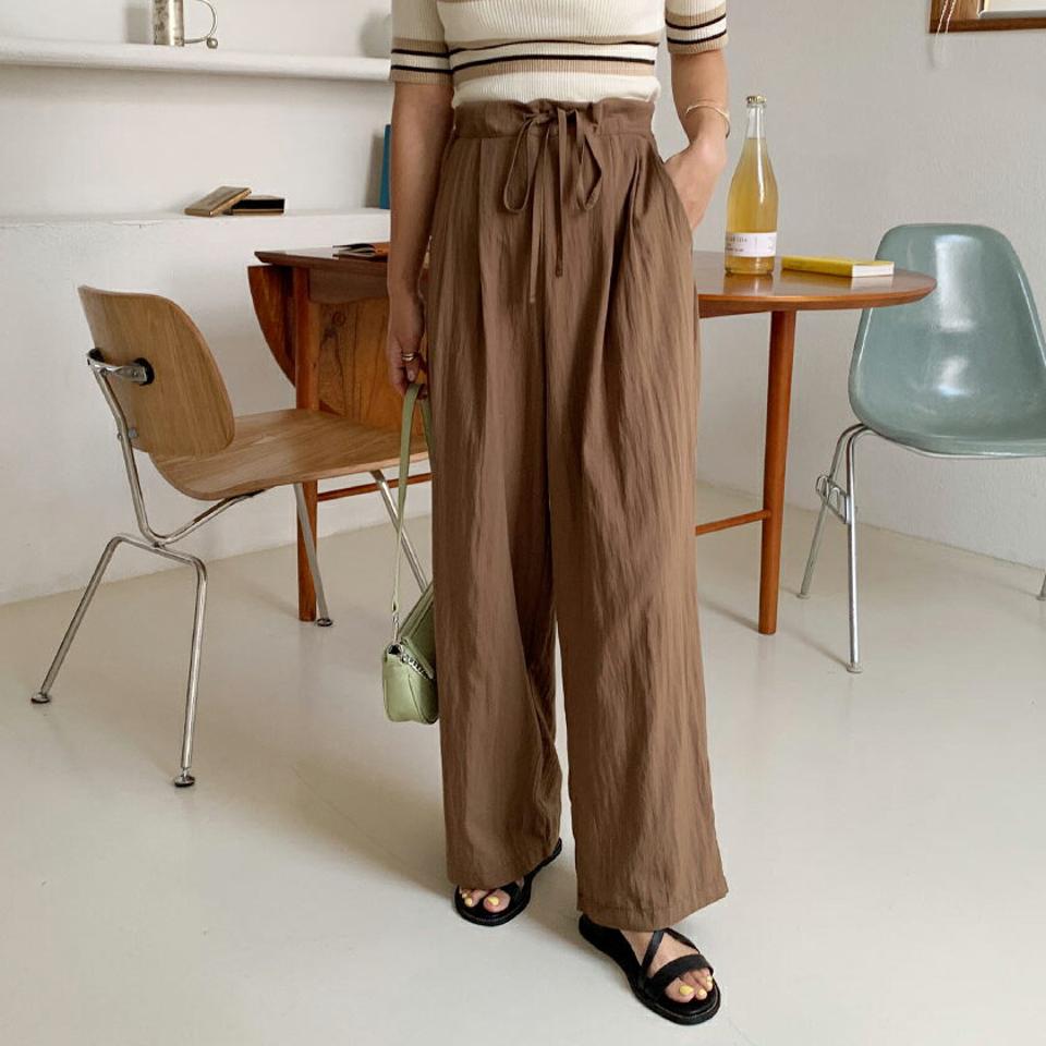 バックゴムハイウエストパンツ・全3色・t64470 レディース 【pt】韓国 ファッション ボトムス ロング ロングパンツ ハイウエスト ゴム フィット ストリング ルーズ ゆったり ストレート 体型カーバー 細身 足長 着痩せ 夏 春