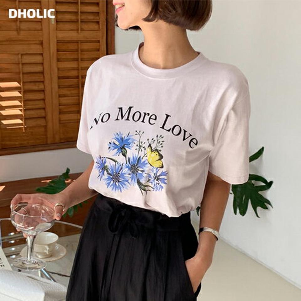 バタフライレタリングTシャツ・全3色・t64447 レディース 【tops】韓国 ファッション トップス Tシャツ 半袖 レタリング 花 コットン ラウンドネック フェミニン カジュアル ベーシック デイリー 夏 春
