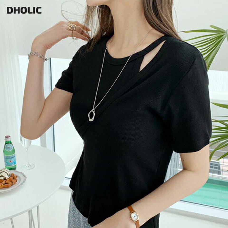 ラウンドネックスリットTシャツ・全3色・t00091 レディース 【tops】トップス Tシャツ 半袖 スリット 単色 無地 シンプル カジュアル ラフ 春 夏 韓国 ファッション ハイホリHIHOLLI