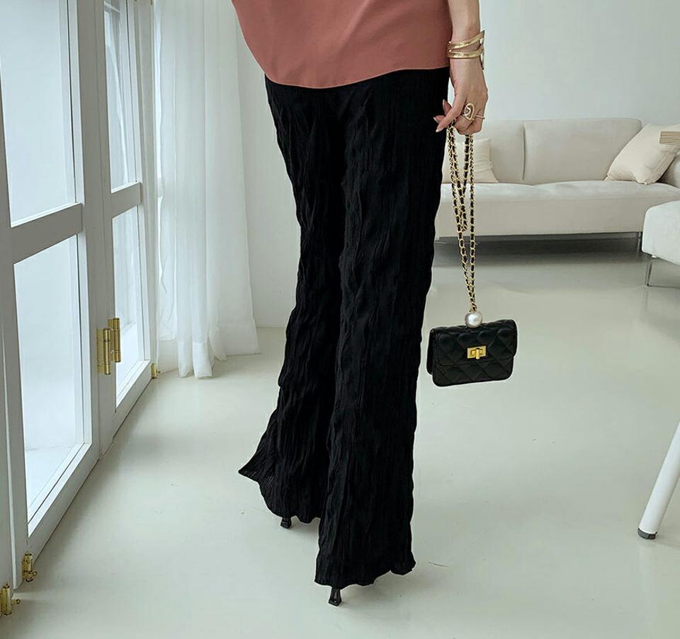 リンクルパンツ・全2色・t00100 レディース 【pt】パンツ ズボン ロングパンツ リンクル 単色 シンプル カジュアル かわいい 可愛い ナチュラル ウエストゴム 春 夏 韓国 ファッション ハイホリHIHOLLI