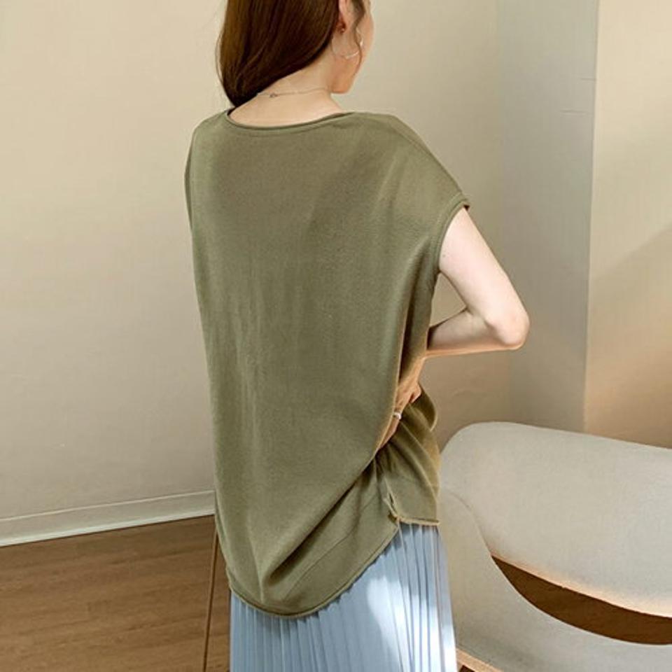 Vネックルーズニット・全4色・b69590 レディース 【tops】トップス ニット Vネック ルーズ ゆったり 単色 無地 シンプル リブ カジュアル ラフ フレンチスリーブ ショートスリーブ 半袖 春 夏 韓国 ファッション ハイホリHIHOLLI