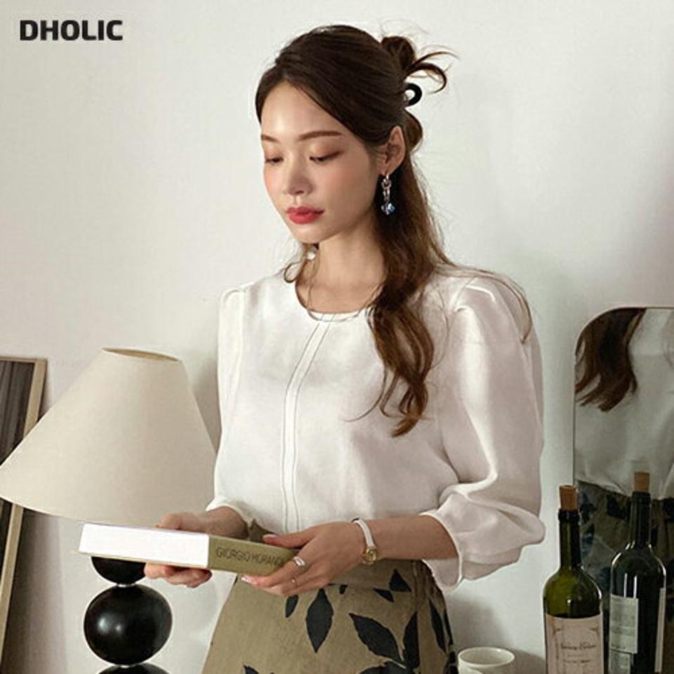 即日配送 ラウンドステッチブラウス・全5色・t69651 レディース 【bl】トップス ブラウス 七分丈 七分袖 7分丈 7分袖 ステッチ ラウンドネック シンプル ラック 春 夏 秋 韓国ファッション ハイホリHIHOLLI