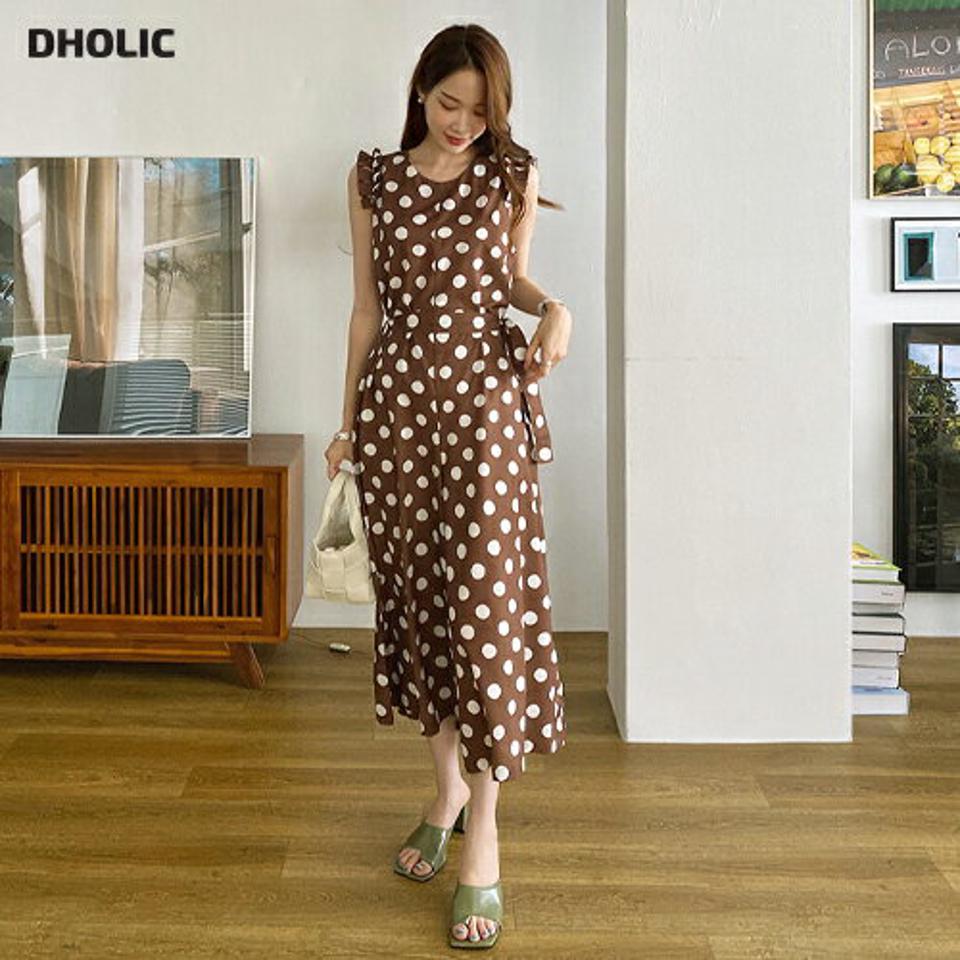 ストラップ付ドットフリルオールインワン・全2色・b69662 レディース 【pt】オールインワン パンツ ズボン クロップド丈 ストラップ ドット柄 フリル スリーブレス ノースリーブ 可愛い かわいい ガーリー 春 夏 韓国 ファッション ハイホリHIHOLLI