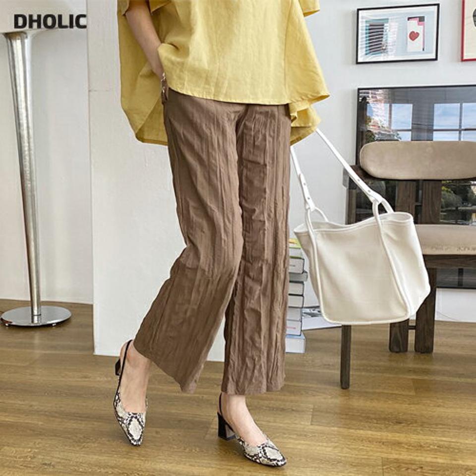 リンクルパンツ・全4色・t69677 レディース 【pt】パンツ ズボン ロングパンツ リンクル 単色 大人 カジュアル ウエストゴム ラフ 楽ちん ストレート 春 夏 韓国 ファッション ハイホリHIHOLLI