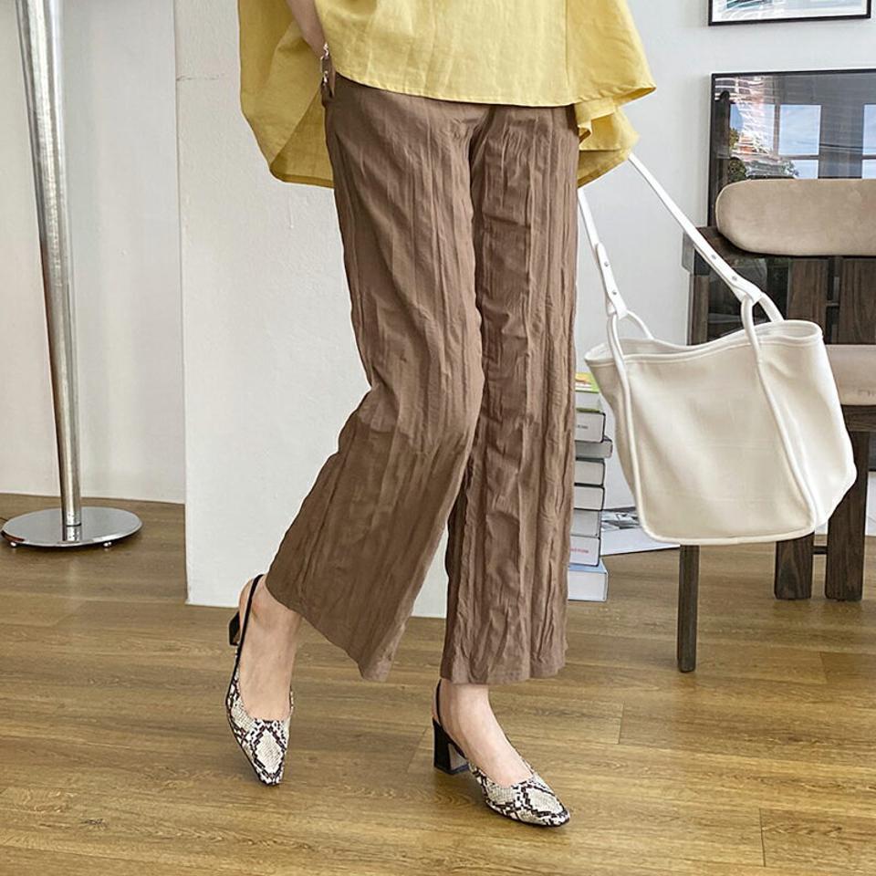 リンクルパンツ・全4色・t69677 レディース 【pt】パンツ ズボン ロングパンツ リンクル 単色 大人 カジュアル ウエストゴム ラフ 楽ちん ストレート 春 夏 韓国 ファッション ハイホリHIHOLLI