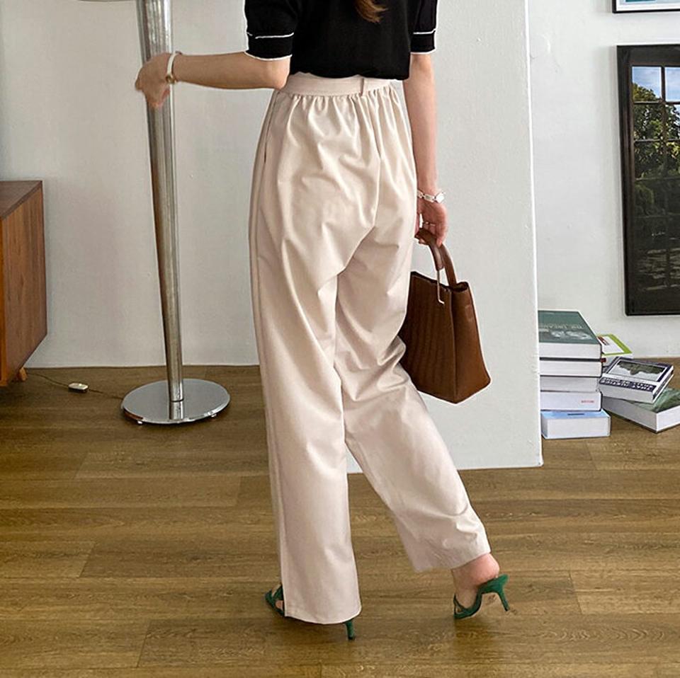 ベルト付タックワイドパンツ・全3色・t69679 レディース 【pt】パンツ ズボン ロングパンツ ワイド タック ベルトループ 単色 無地 シンプル ベーシック カジュアル オトン オフィスカジュアル 春 夏 韓国 ファッション ハイホリHIHOLLI