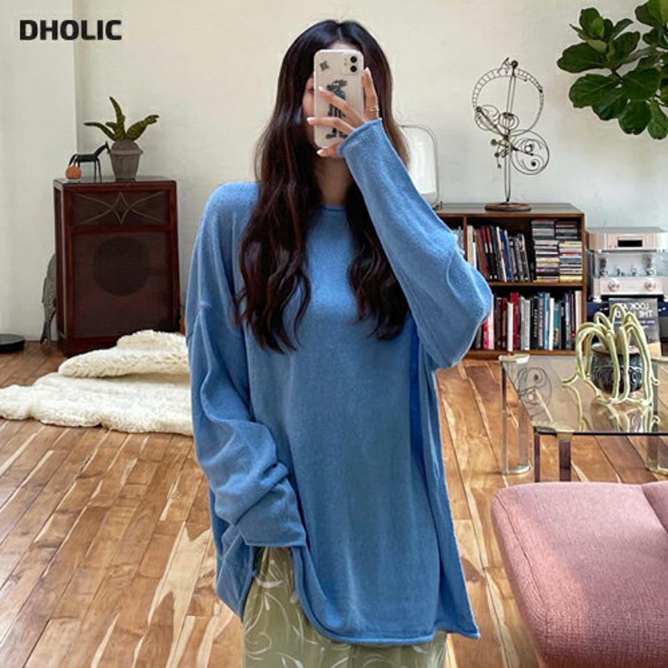 リネン混ロールニット・全4色・n65721 レディース 【tops】韓国 ファッション トップス ニット 長袖 リネン ラフ ルーズ ラウンドネック シースルー ロールヘム 体型カバー 細身 フェミニン 夏 春