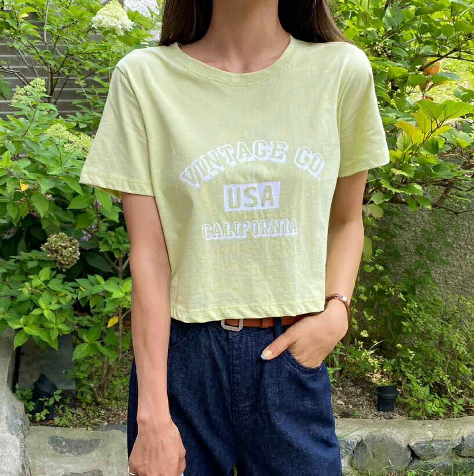 レタリングクロップドTシャツ・全3色・t65701 レディース 【tops】韓国 ファッション トップス Tシャツ 半袖 カジュアル プリント コットン ラウンドネック クロップド丈 ベーシック デイリー 夏 春