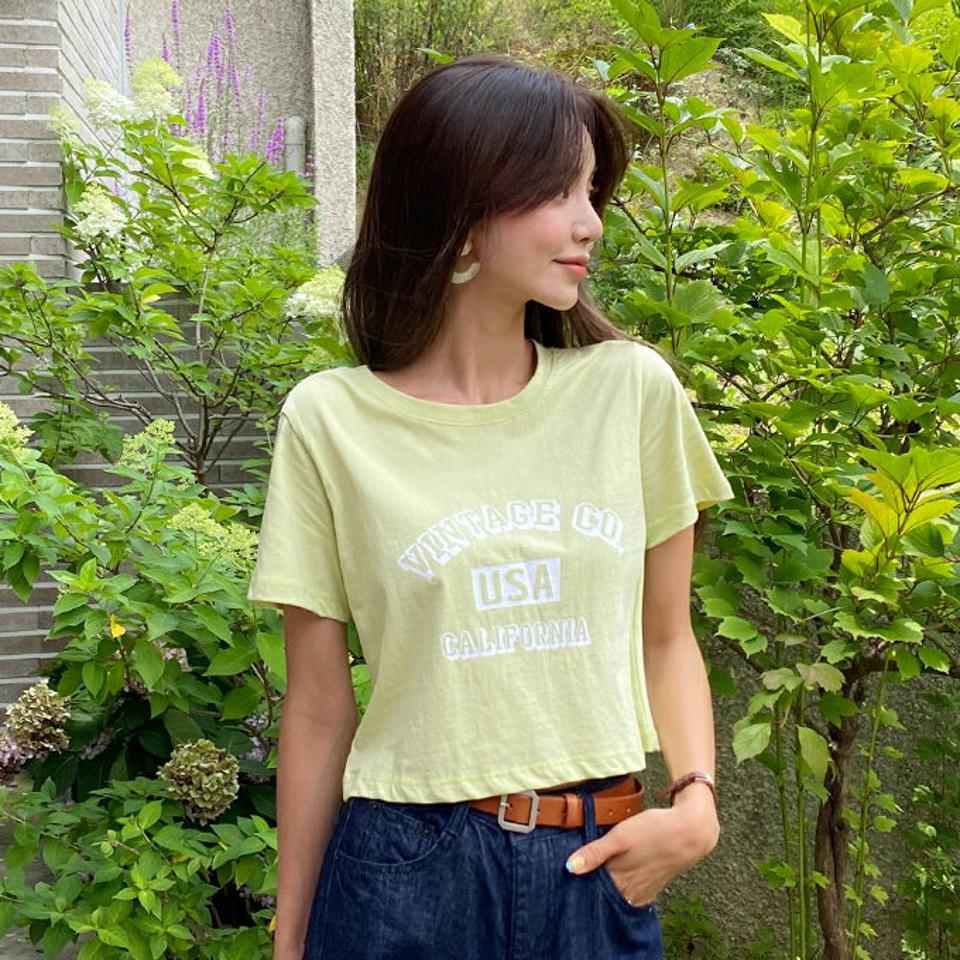 レタリングクロップドTシャツ・全3色・t65701 レディース 【tops】韓国 ファッション トップス Tシャツ 半袖 カジュアル プリント コットン ラウンドネック クロップド丈 ベーシック デイリー 夏 春