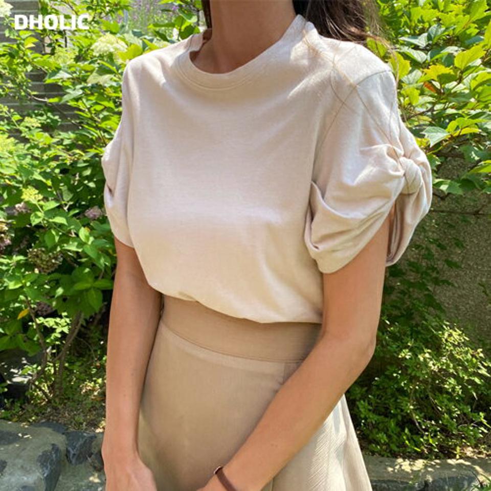 ツイストスリーブTシャツ・全3色・t65700 レディース 【tops】韓国 ファッション トップス Tシャツ 半袖 ツイストスリーブ ラウンドネック コットン ツイスト フェミニン カジュアル ベーシック デイリー 夏 春