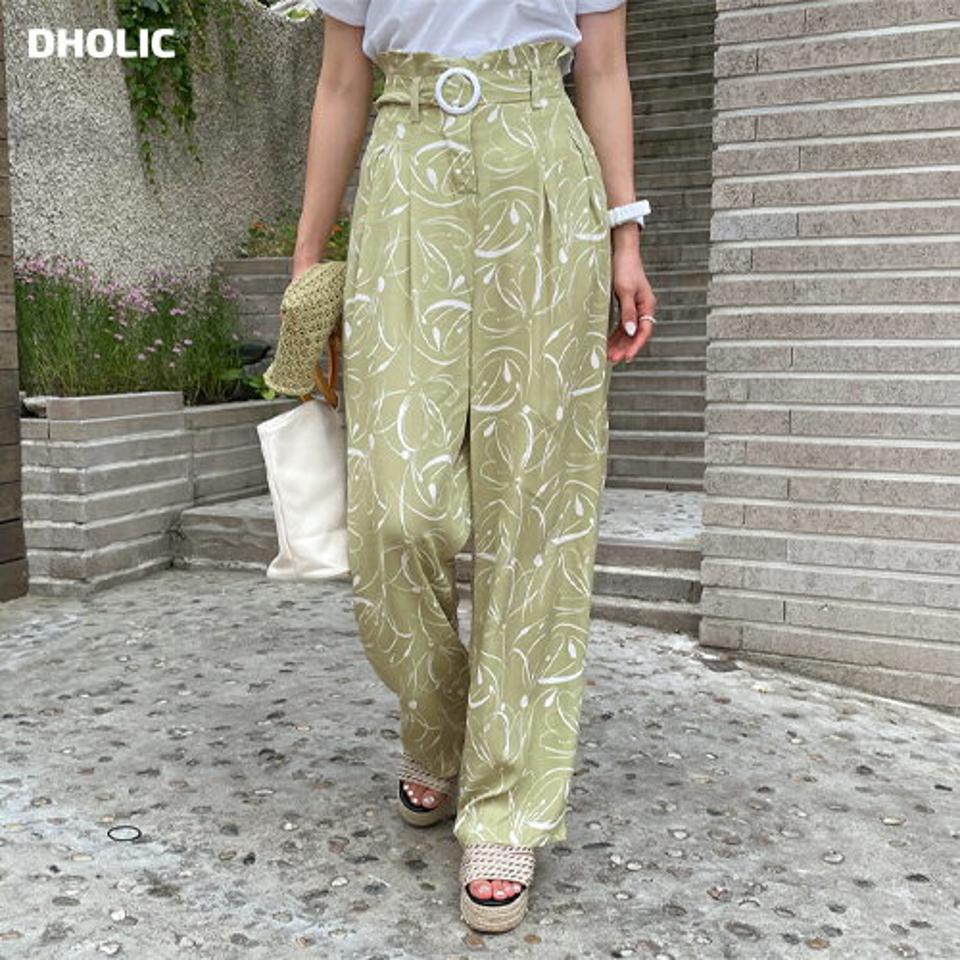 ベルト付パターンパンツ・全3色・t65710 レディース 【pt】韓国ファッション ボトムス ロング ロングパンツ スリム パターン ベルト セット ハイウエスト ストレート ワイド ルーズ ゆったり カラーパンツ 総柄 黄緑 着痩せ 夏 春