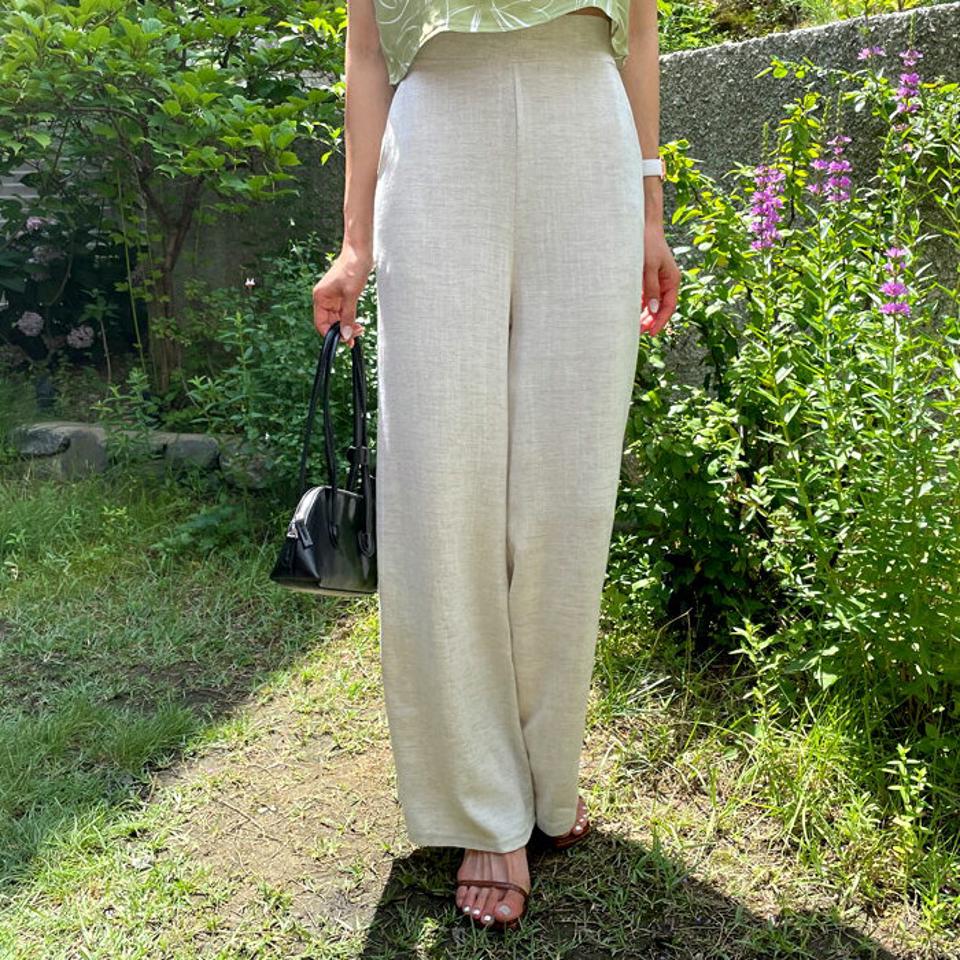 ハイウエストパンツ・全3色・b65751 レディース 【pt】韓国 ファッション ボトムス ロング ロングパンツ スリム フィット ハイウエスト ゴム ストレート 体型カーバー 細身 足長 着痩せ 夏 春