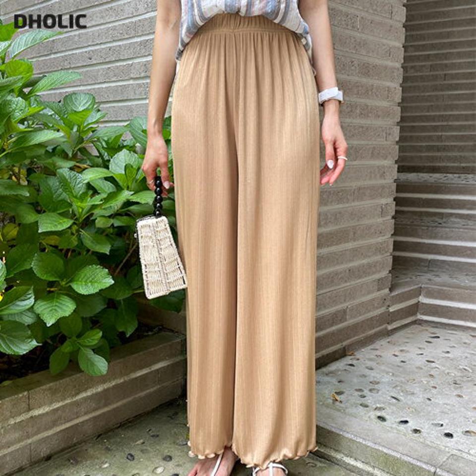 ハイウエストリブパンツ・全4色・t65715 レディース 【pt】韓国 ファッション ボトムス ロング ロングパンツ ドライ リブパンツ ワイド ゴム メロウヘム ガーリー ハイウエスト ルーズ ゆったり ストレート 体型カーバー 細身 足長 着痩せ 夏 春