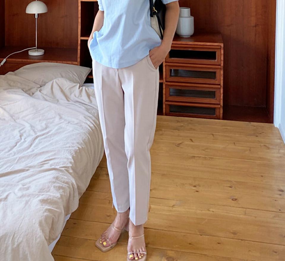 アンバランスへムスラックス・全2色・t62596 レディース 【pt】韓国ファッション ボトムス ロング ロングパンツ アンバランスヘム スラックス スリム ストレート フィット 細身 着痩せ オフィスカジュアル オフィス 夏 春