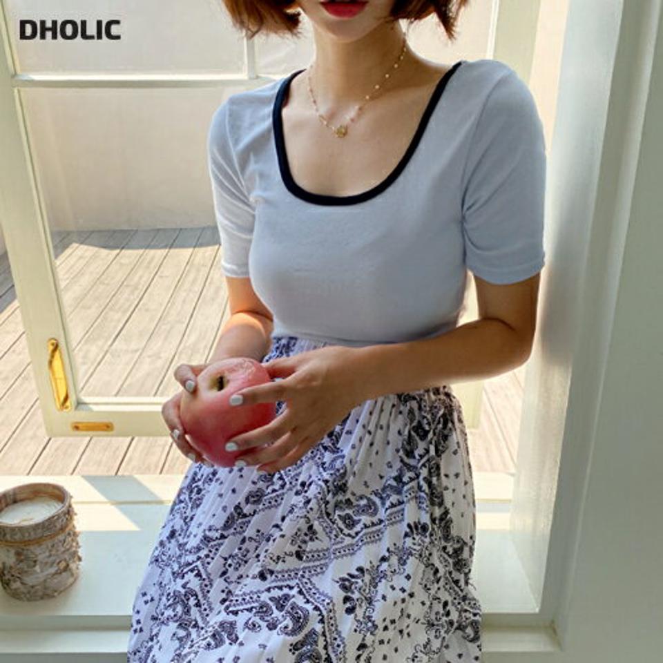 配色ラウンドTシャツ・全4色・t62582 レディース 【tops】韓国 ファッション トップス Tシャツ 半袖 カジュアル シンプル ラウンドネック 配色 ライン ベーシック デイリー スリム フィット タイト 夏 春