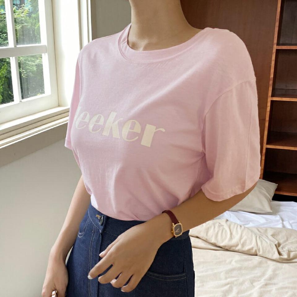 【新作10%OFF】レタリングスリーブTシャツ・全4色・b62581 レディース 【tops】韓国 ファッション トップス Tシャツ 半袖 カジュアル プリント コットン シンプル レタリング ラウンドネック ベーシック デイリー 夏 春