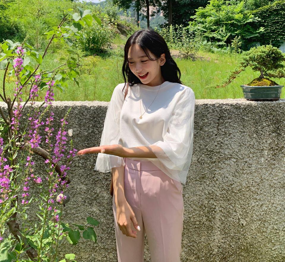 メッシュスリーブTシャツ・全4色・b64687 レディース 【tops】韓国 ファッション トップス Tシャツ 長袖 デイリー メッシュデザイン ラウンドネック ベーシック かわいい シンプル スリム ルーズ ゆったり 春 夏 NIJU