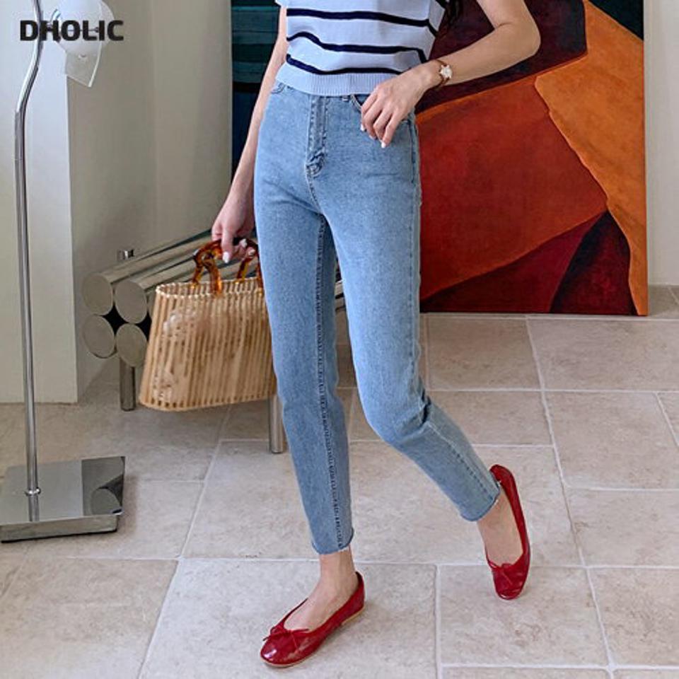 ライトブルーデニムパンツ・全1色・t64689 レディース 【pt】韓国ファッション ボトムス パンツ ロング ロングパンツ ベーシック デニムパンツ ゴム デニム ストレート スリム フィット タイト 美脚 足長 細身 着痩せ 体型カバー 春 夏 NIJU