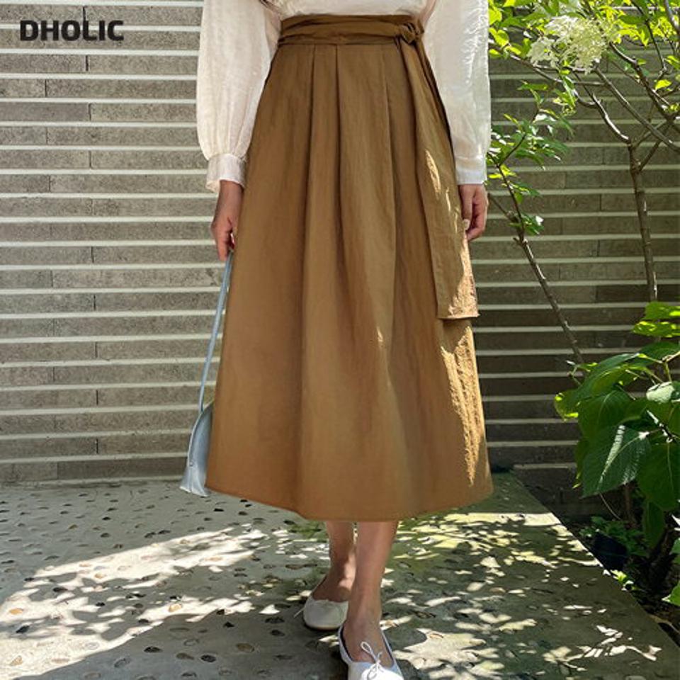 リボンウエストゴムスカート・全2色・t64692 レディース 【sk】韓国ファッション ボトムス スカート ロング ロングスカート 大人 着痩せ フェミニン ゴム フィット フレア リボン スタイリング メリハリ Aライン 春 夏 NIJU
