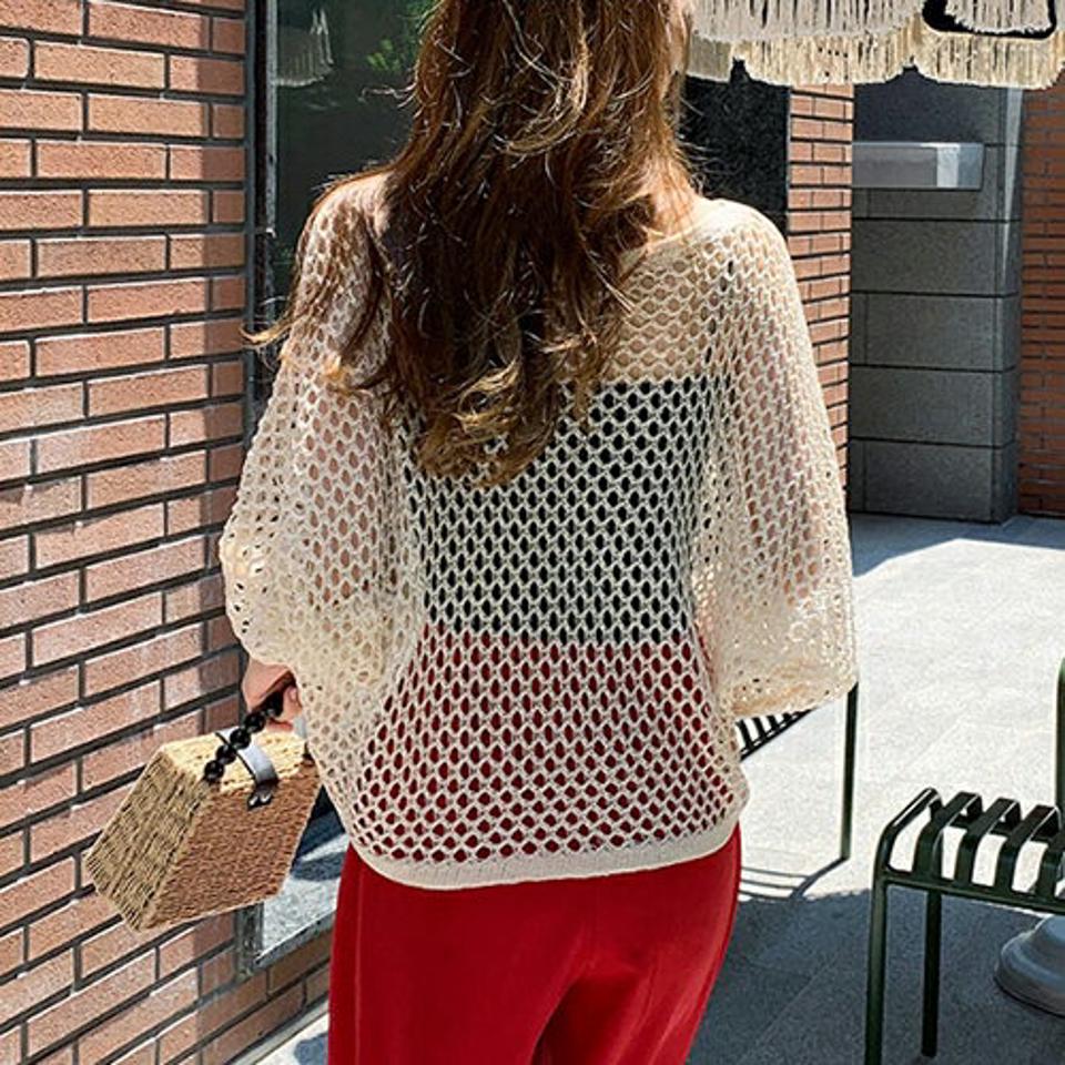 ネットドルマンニット・全4色・b69591 レディース 【tops】トップス ニット 長袖 ドルマンスリーブ ネット ラフ ボートネック カジュアル 春 夏 韓国 ファッション ハイホリHIHOLLI
