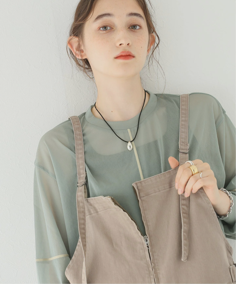 【CLANE/クラネ】SOLID SLEEVE SHEER ：ロングスリーブトップス（JOURNAL STANDARD）